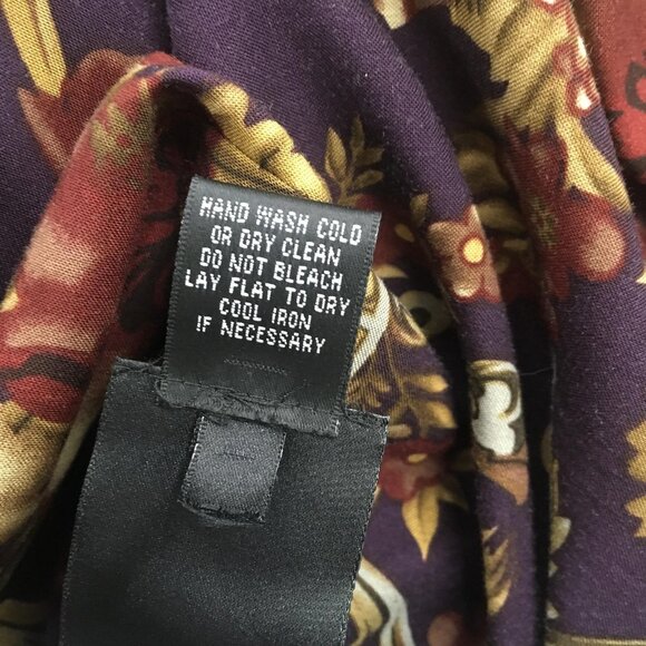 Old Money Classic Shirt Dress Womens 10 Purple Floral Button Belted Rayon - Picture 13 of 15